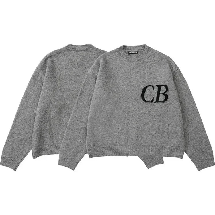 CB minimalist letter jacquard crew neck sweater