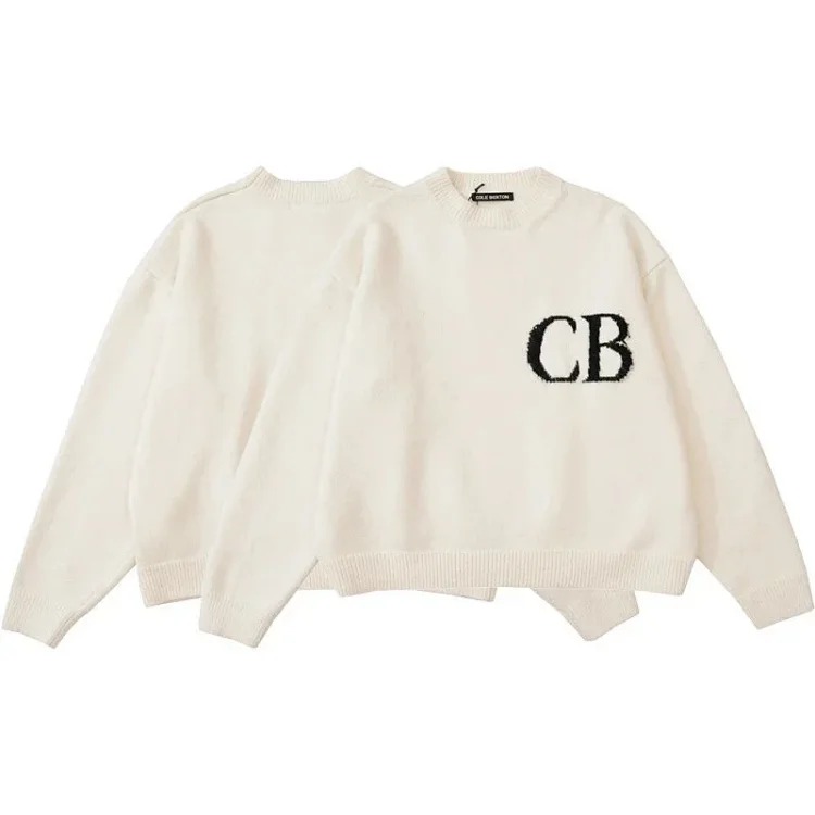 CB minimalist letter jacquard crew neck sweater