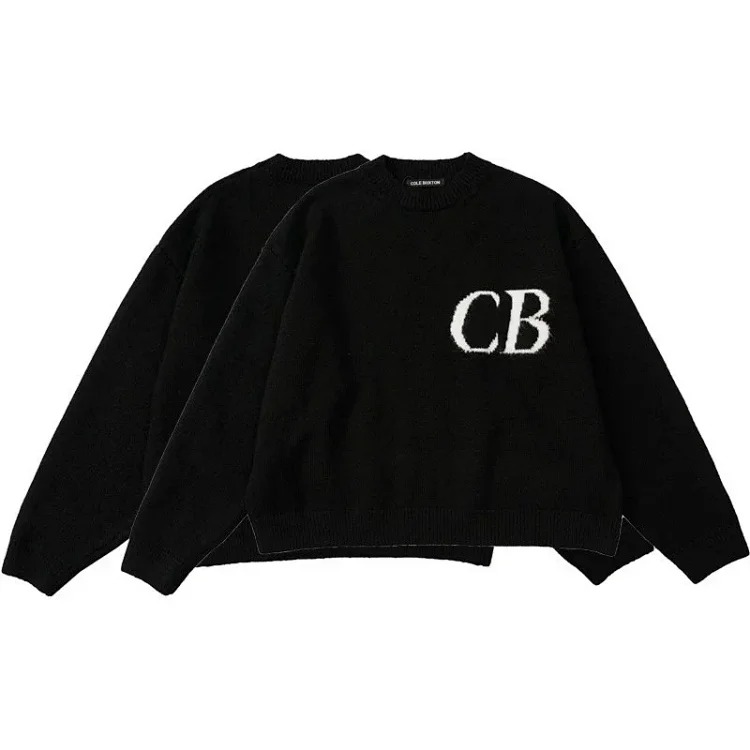 CB minimalist letter jacquard crew neck sweater