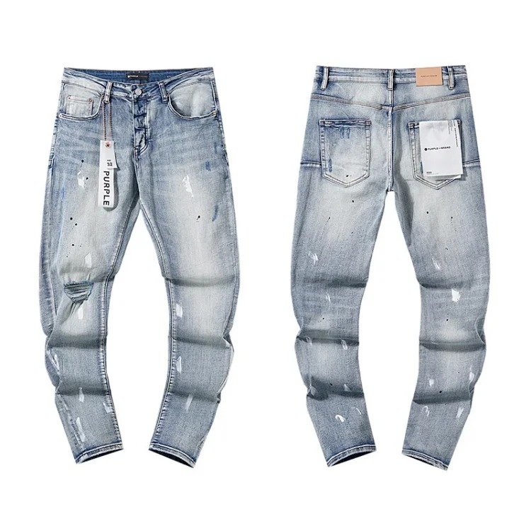 Purple American high street ripped patch trendy retro straight jeans image 2