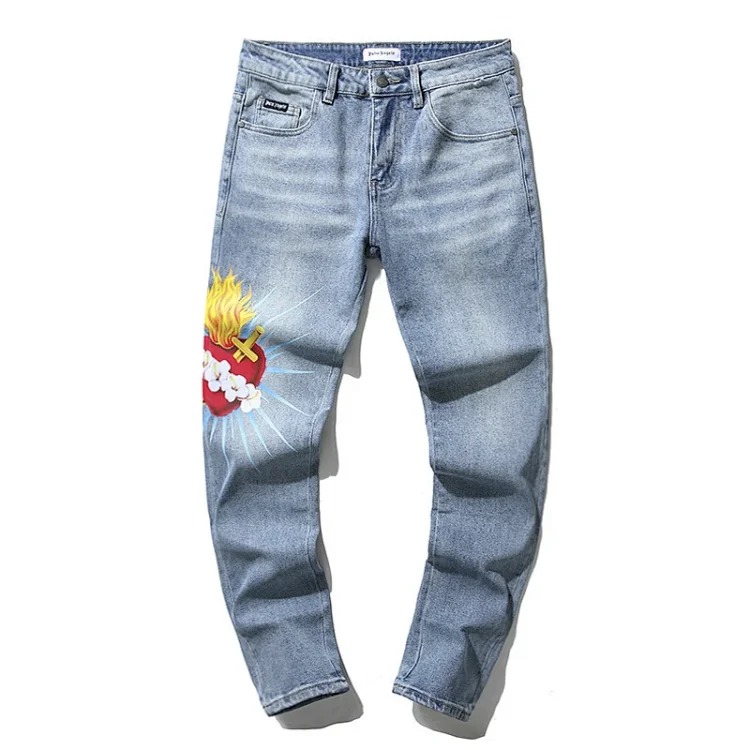 Purple American high street ripped patch trendy retro straight jeans image 4