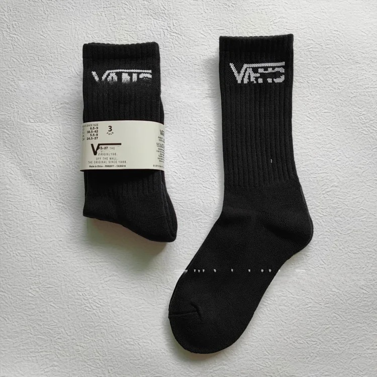 VANS towel-soled socks, men's and women's high-top skateboard socks, classic black and white long-tube sports basketball socks, men's and women's trendy socks