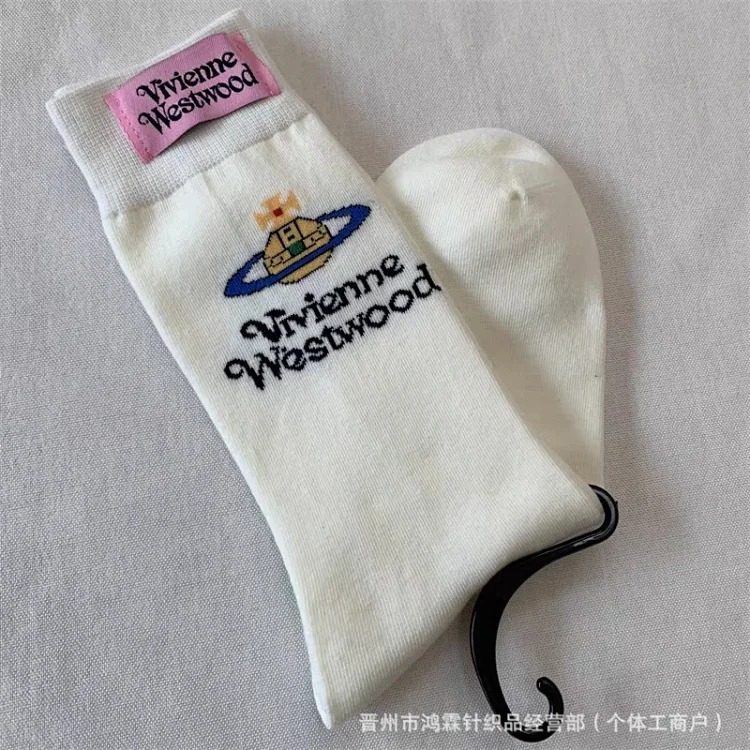 VWW Spring and Autumn Queen Mother's cloth label letters medium high tube fashion versatile trendy women's socks medium tube pile socks ins trendy socks image 6