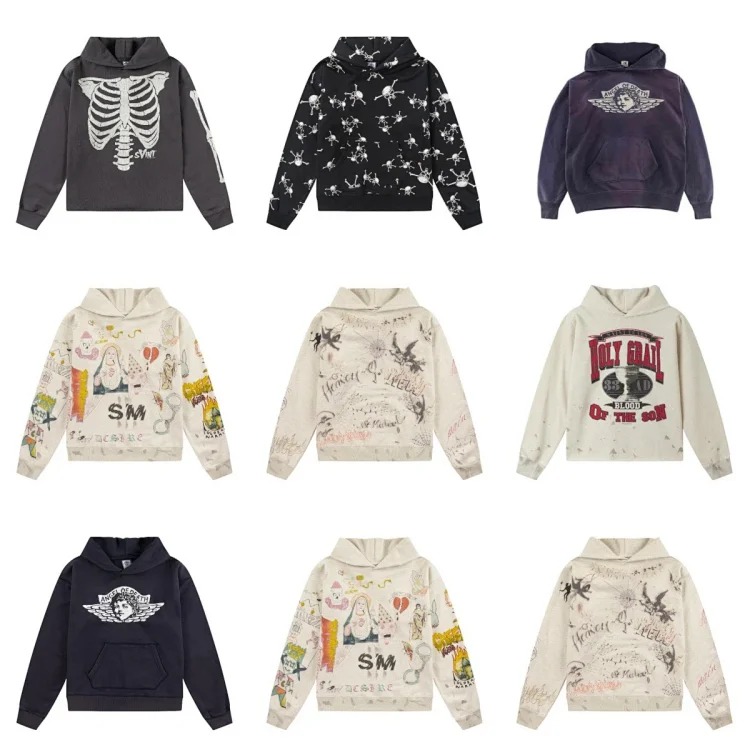 Sa distressed destroyed hot diamond skeleton cracked printed men's and women's sweatshirt hoodie washed and distressed