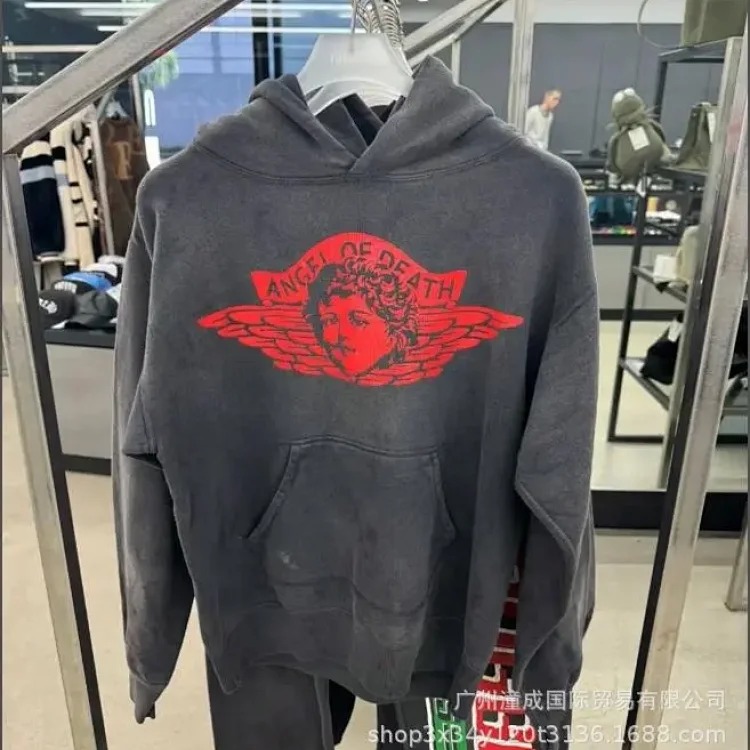 Sa distressed destroyed hot diamond skeleton cracked printed men's and women's sweatshirt hoodie washed and distressed image 6