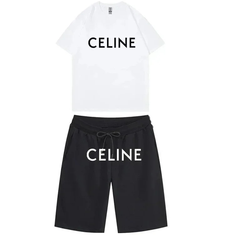 C style printed letters for men and women same style pure cotton suit casual sports versatile T-shirt + shorts image 2