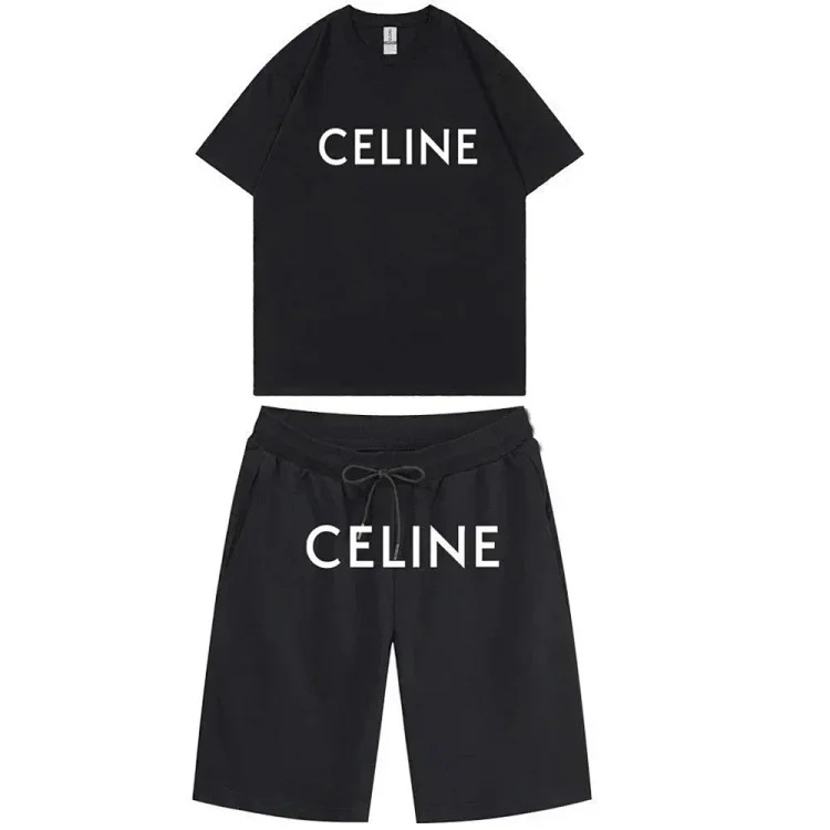 C style printed letters for men and women same style pure cotton suit casual sports versatile T-shirt + shorts image 3