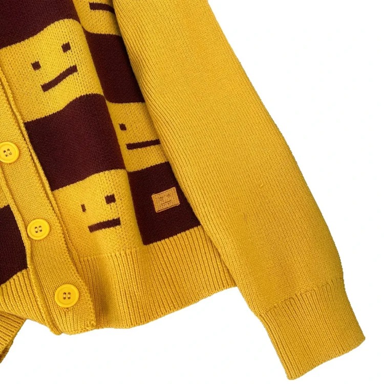 AC smiley face checkered knit cardigan loose unisex sweater