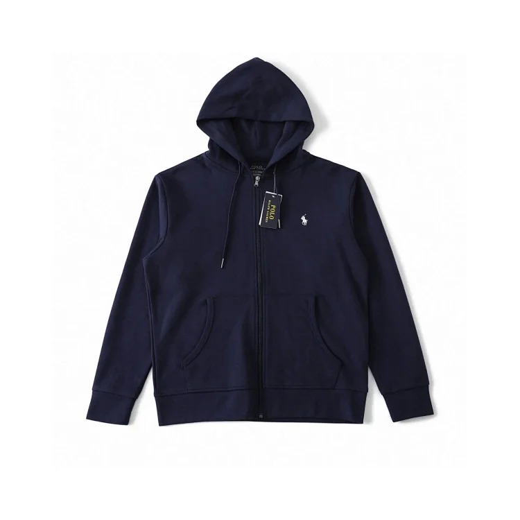 Ralph Lauren Men's Classic Pony Logo Casual Solid Color Zipper Hooded Sweatshirt Jacket