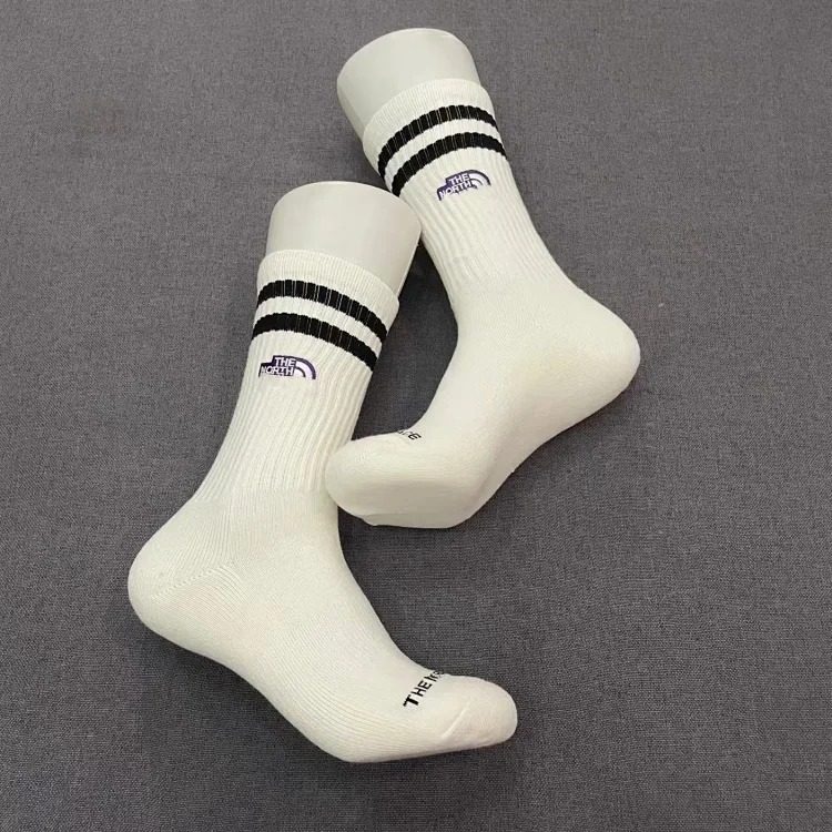 The North Face TNF North Face socks men's and women's long towel bottom purple label INS sports socks trendy brand two stripes skateboard socks image 2