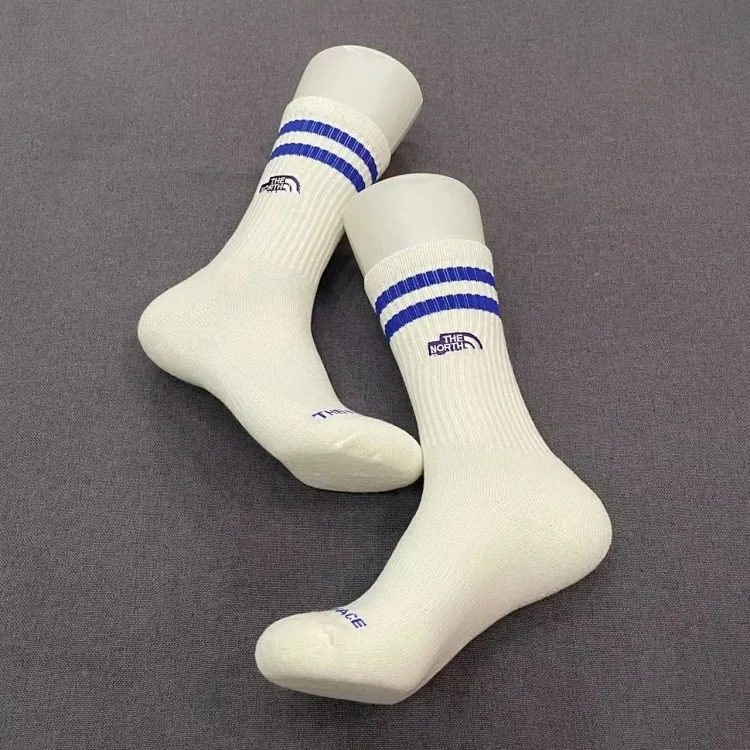 The North Face TNF North Face socks men's and women's long towel bottom purple label INS sports socks trendy brand two stripes skateboard socks image 4