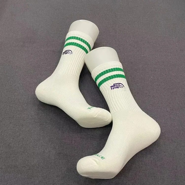 The North Face TNF North Face socks men's and women's long towel bottom purple label INS sports socks trendy brand two stripes skateboard socks image 5