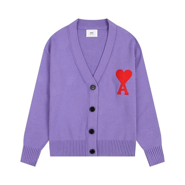 Ami classic love embroidered cardigan knitted sweater loose style for men and women