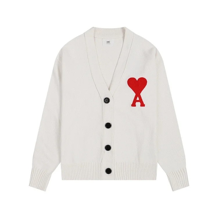 Ami classic love embroidered cardigan knitted sweater loose style for men and women