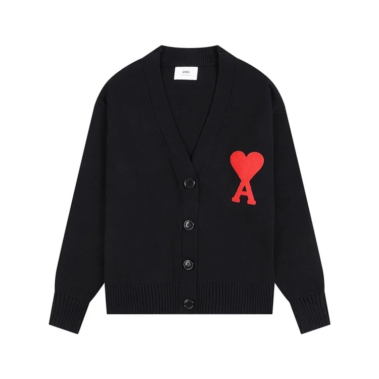 Ami classic love embroidered cardigan knitted sweater loose style for men and women