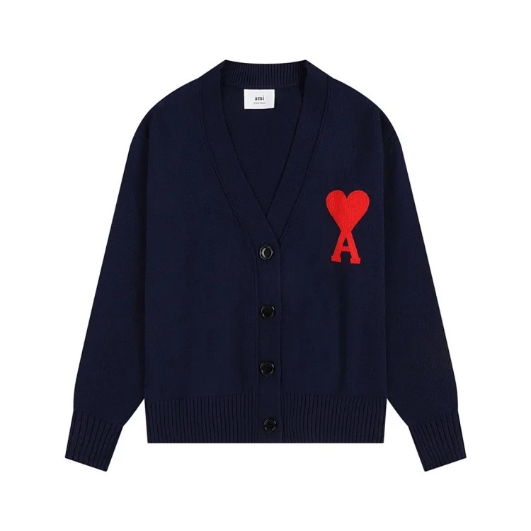 Ami classic love embroidered cardigan knitted sweater loose style for men and women