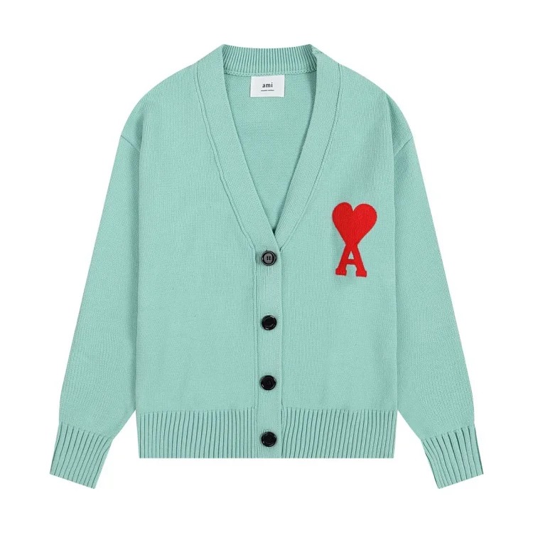 Ami classic love embroidered cardigan knitted sweater loose style for men and women