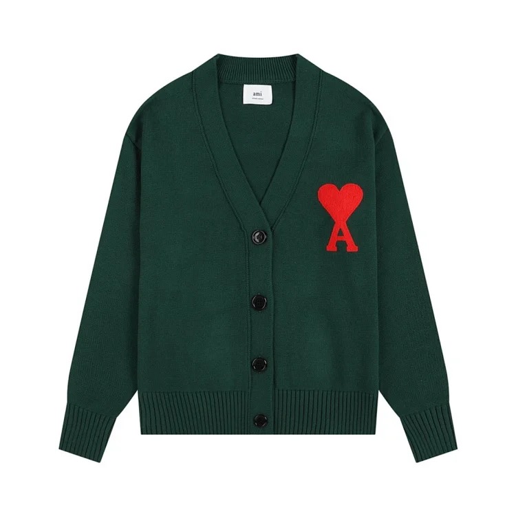 Ami classic love embroidered cardigan knitted sweater loose style for men and women