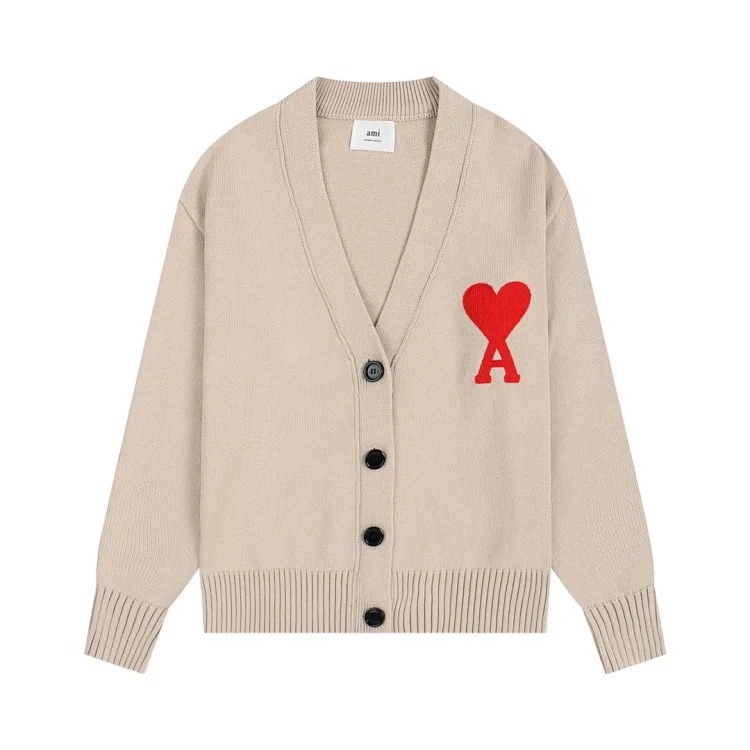 Ami classic love embroidered cardigan knitted sweater loose style for men and women