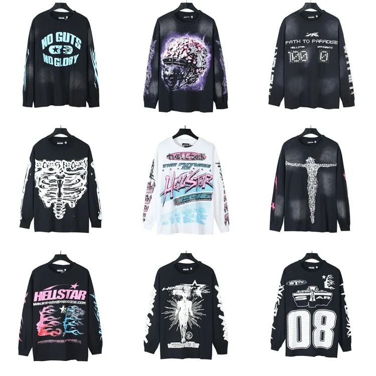 Hellstar men's and women's couple wear large size loose pullover long-sleeved T-shirt for teenagers
