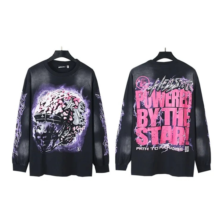 Hellstar men's and women's couple wear large size loose pullover long-sleeved T-shirt for teenagers image 4