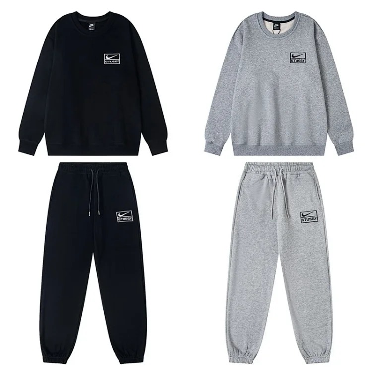 Stussy co-branded men's and women's embroidered knitted sweatpants and sweatshirts