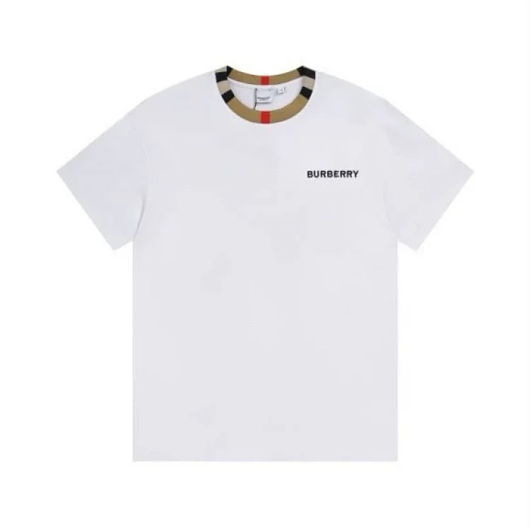 Br plaid color block round neck letter embroidery long sleeve round neck T-shirt short sleeve