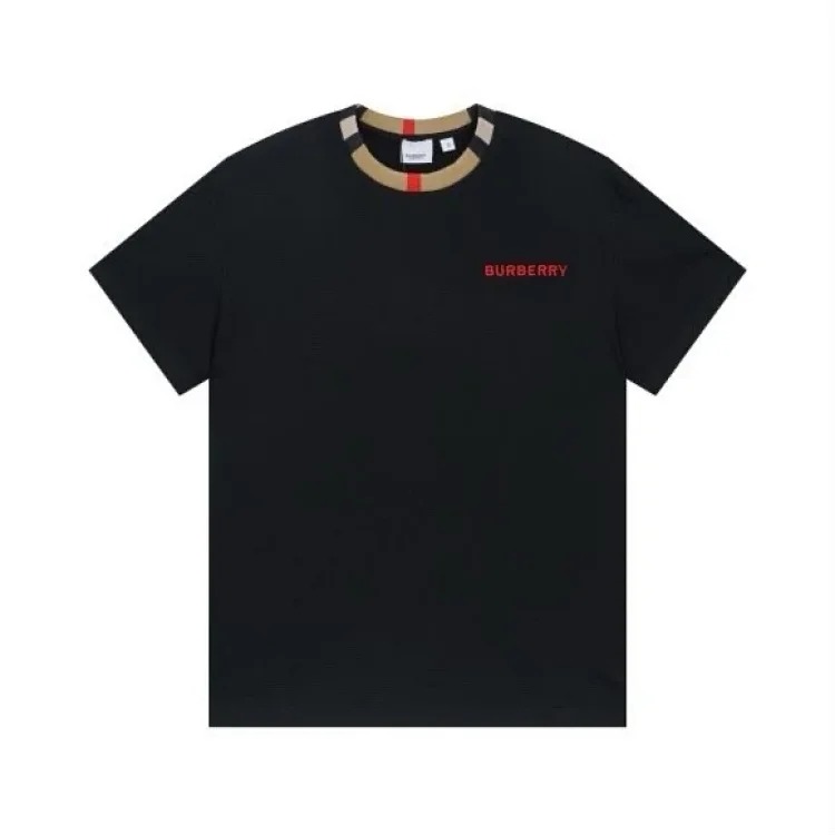 Br plaid color block round neck letter embroidery long sleeve round neck T-shirt short sleeve