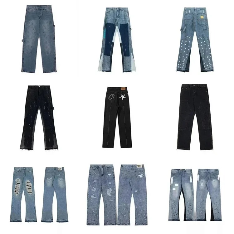 YS77-2025 of washed ripped patchwork jeans