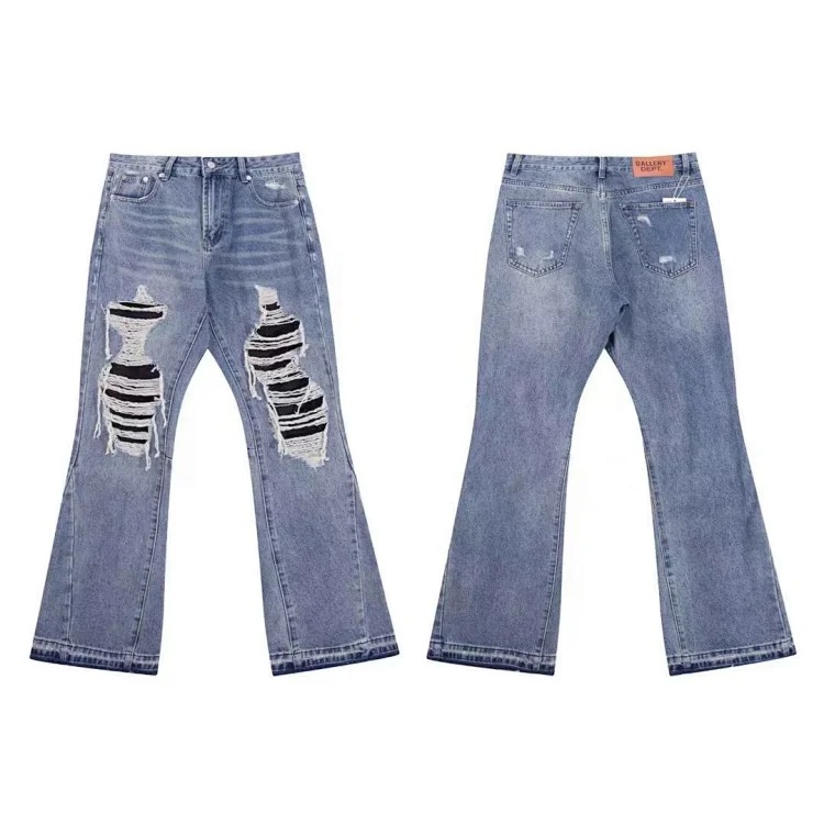 YS77-2025 of washed ripped patchwork jeans image 5