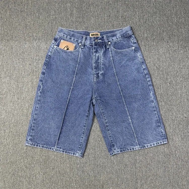 Corteiz Embroidered Five-Pointed Star Denim Shorts Men's Loose Casual Five-Point Pants Trendy image 2