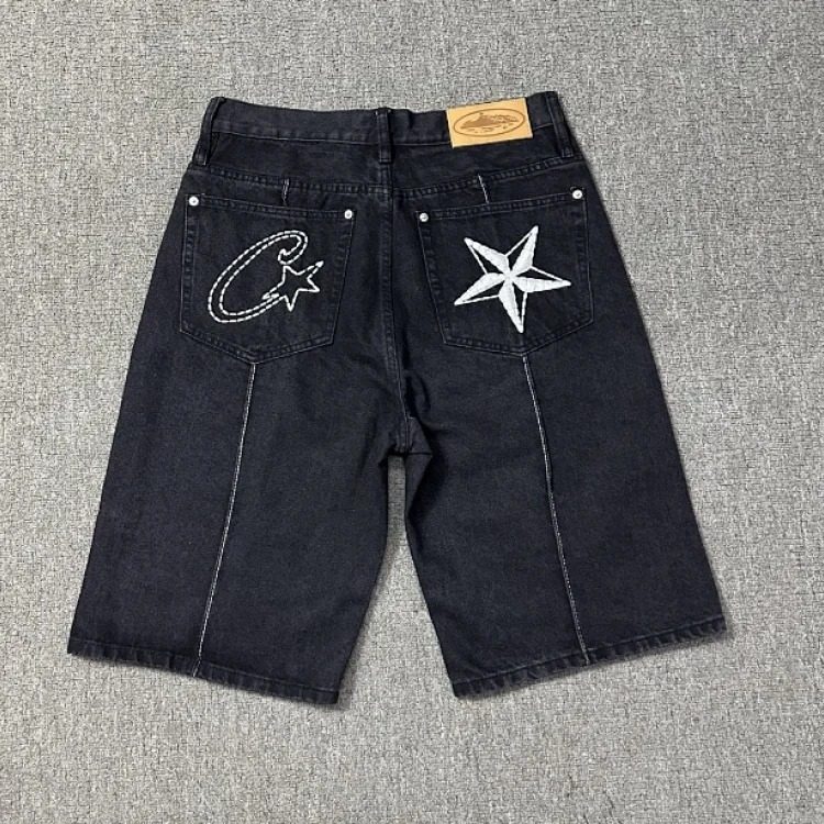 Corteiz Embroidered Five-Pointed Star Denim Shorts Men's Loose Casual Five-Point Pants Trendy image 3