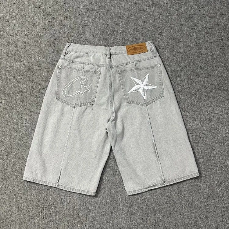 Corteiz Embroidered Five-Pointed Star Denim Shorts Men's Loose Casual Five-Point Pants Trendy image 4