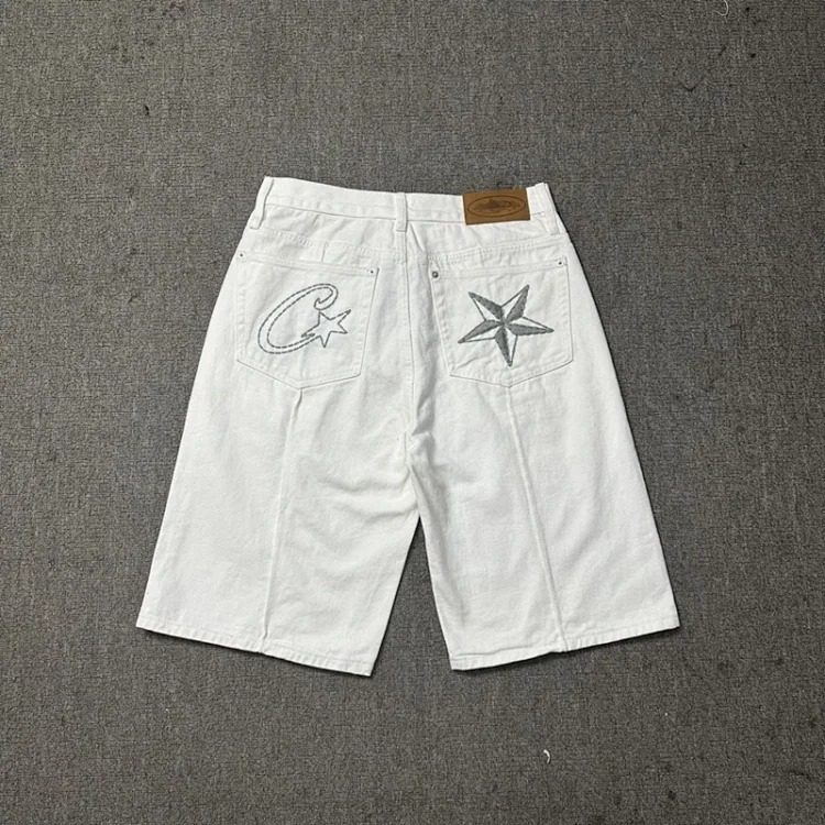 Corteiz Embroidered Five-Pointed Star Denim Shorts Men's Loose Casual Five-Point Pants Trendy image 5