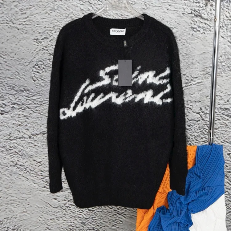 Ys mohair monogram jacquard long-sleeved sweater