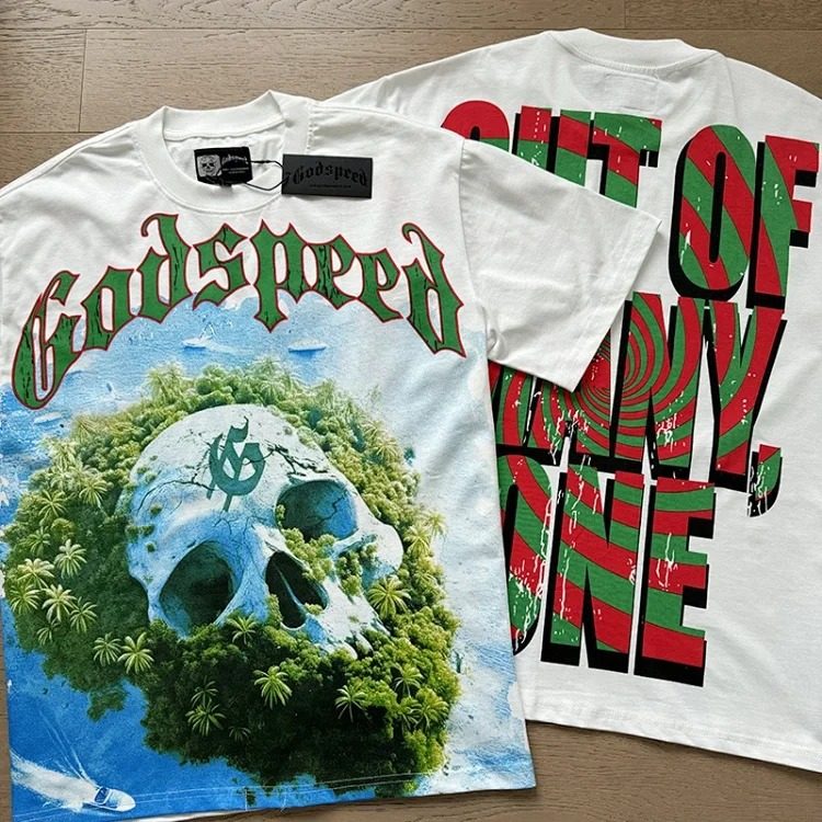 American trendy rock band retro skull print T-shirt pure cotton high street round neck loose men's and women's short sleeves image 5