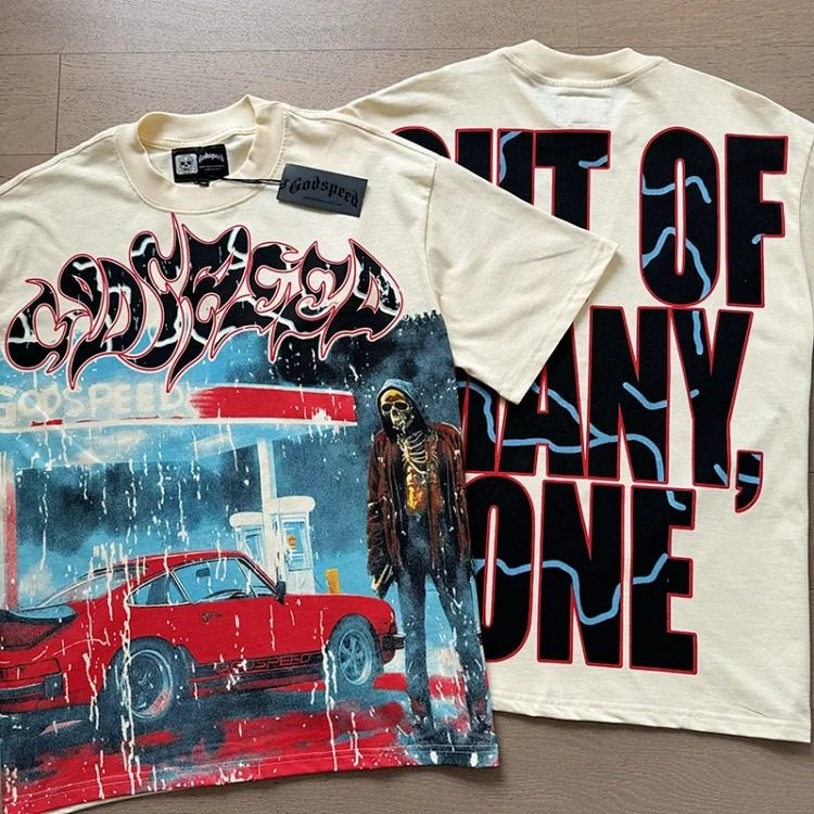 American trendy rock band retro skull print T-shirt pure cotton high street round neck loose men's and women's short sleeves image 6