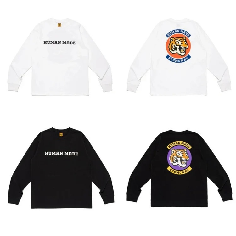 HUMAN Japanese retro love tiger head cartoon print heavy long-sleeved T-shirt