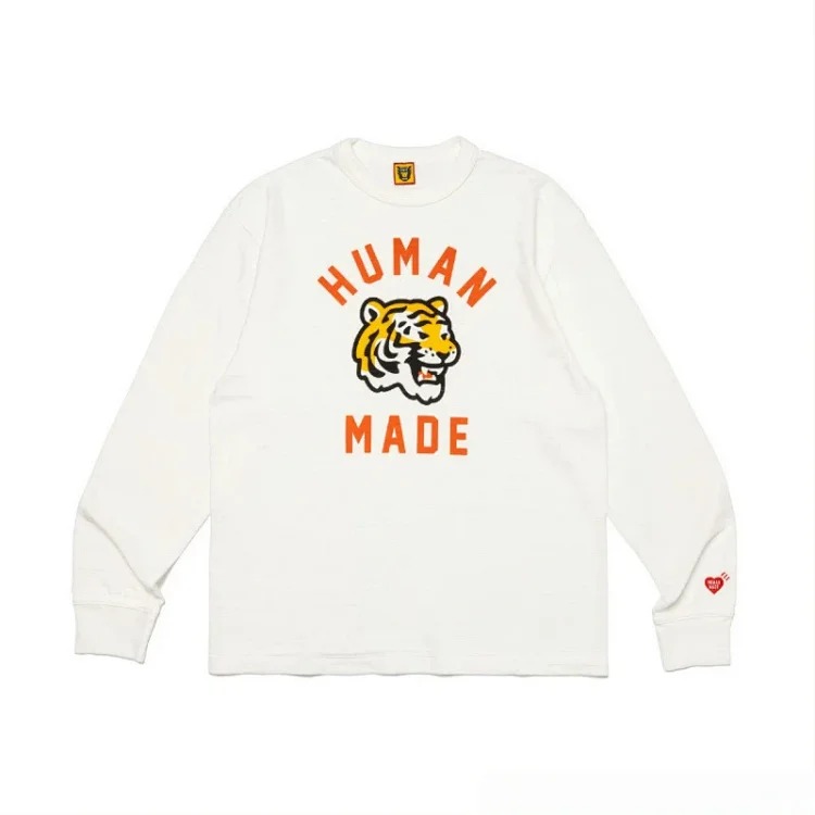 HUMAN Japanese retro love tiger head cartoon print heavy long-sleeved T-shirt