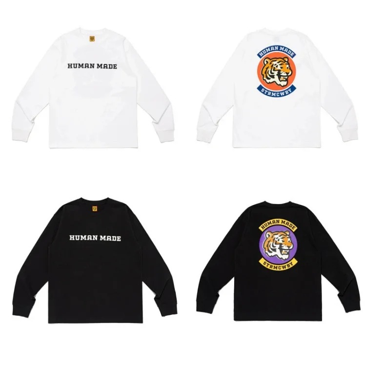 HUMAN Japanese retro love tiger head cartoon print heavy long-sleeved T-shirt