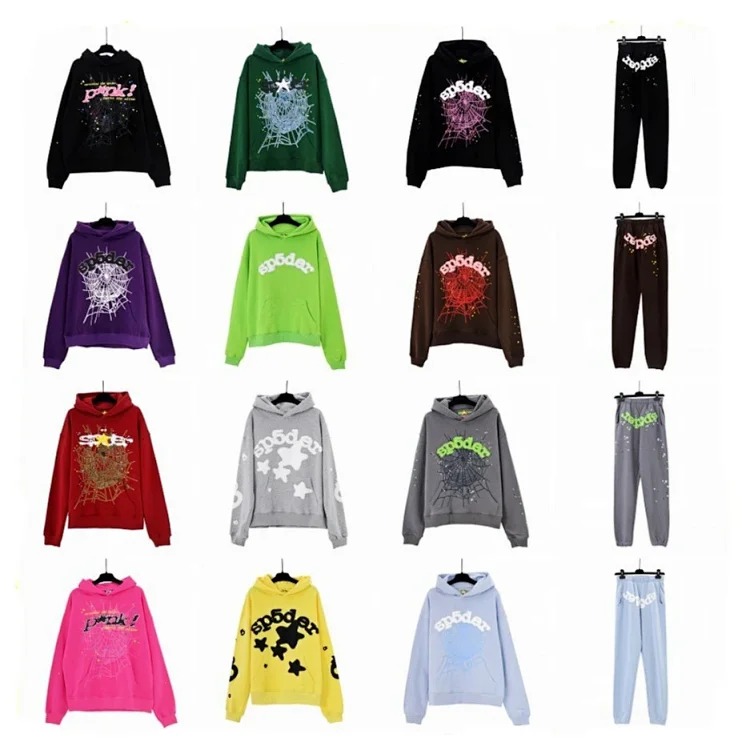SP5der spider web three-dimensional foam casual sports sweatshirt trousers suit for men and women