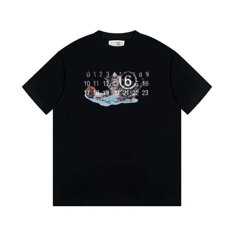 MM6 Maison Margiela Margiela MM6 calendar alphanumeric short-sleeved four-corner mark inverted embroidery T-shirt for men and women