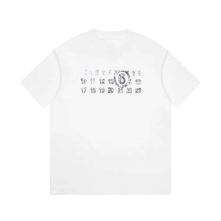 MM6 Maison Margiela Margiela MM6 calendar alphanumeric short-sleeved four-corner mark inverted embroidery T-shirt for men and women