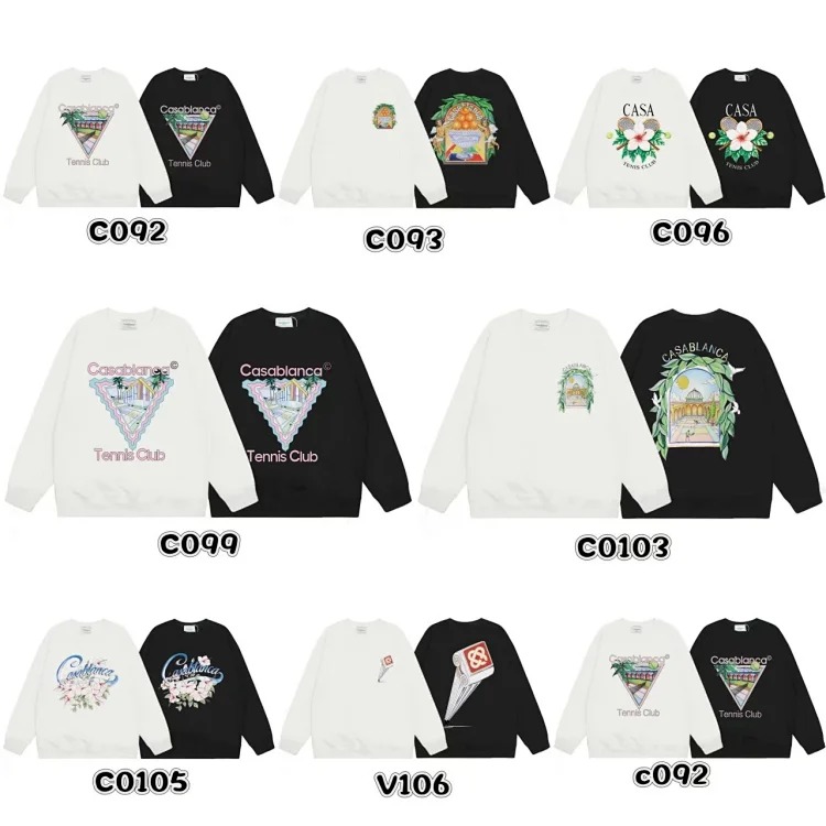 Casablanca Tennis Club round neck sweatshirt for men, autumn and winter thickened long-sleeved sweatshirt for men and women