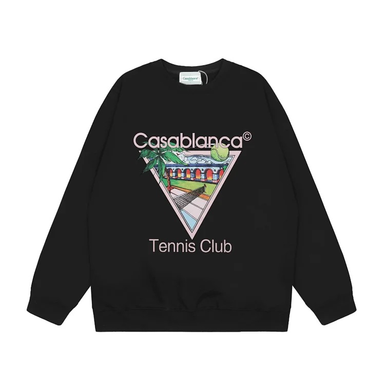 Casablanca Tennis Club round neck sweatshirt for men, autumn and winter thickened long-sleeved sweatshirt for men and women