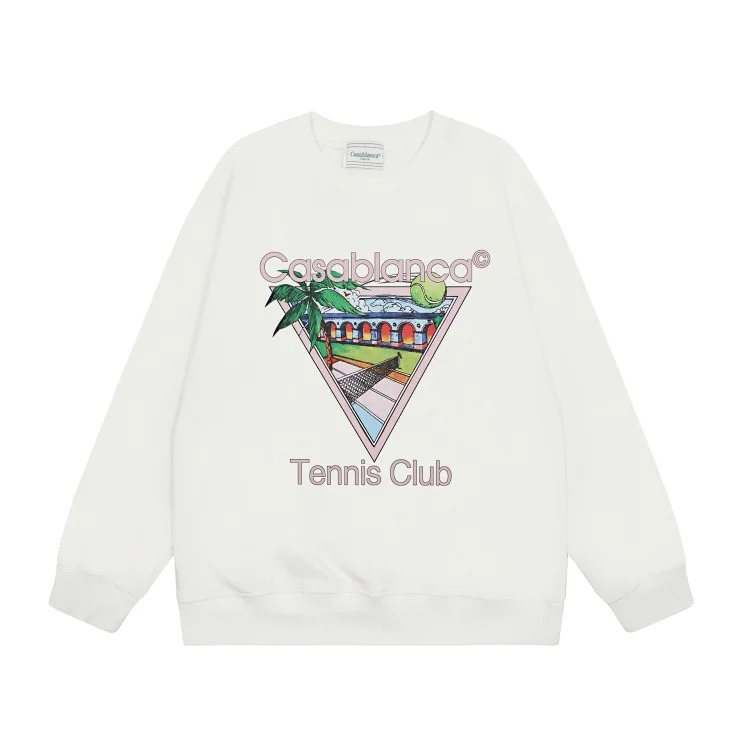 Casablanca Tennis Club round neck sweatshirt for men, autumn and winter thickened long-sleeved sweatshirt for men and women