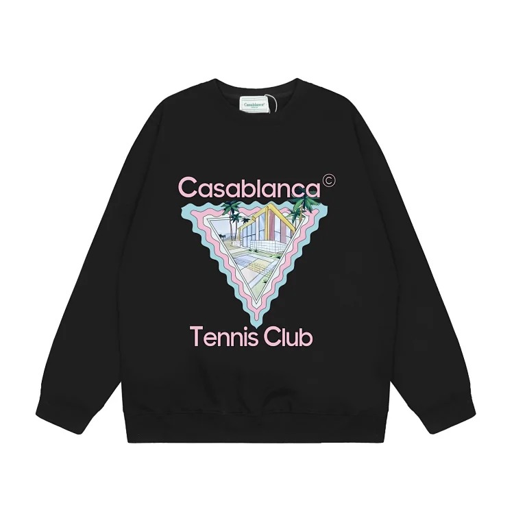 Casablanca Tennis Club round neck sweatshirt for men, autumn and winter thickened long-sleeved sweatshirt for men and women