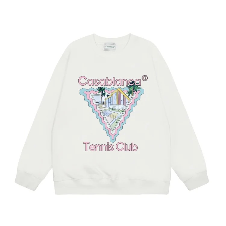 Casablanca Tennis Club round neck sweatshirt for men, autumn and winter thickened long-sleeved sweatshirt for men and women