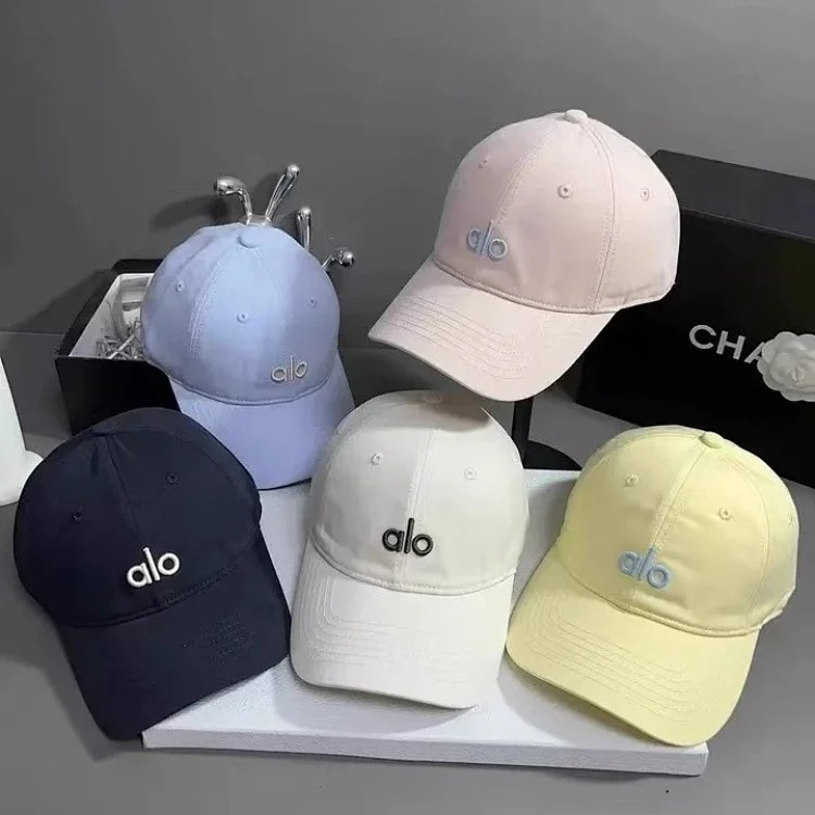 Alo three-dimensional embroidery Korean style soft-top baseball cap with large head circumference, casual and versatile, outdoor face-showing small curved brim peaked cap