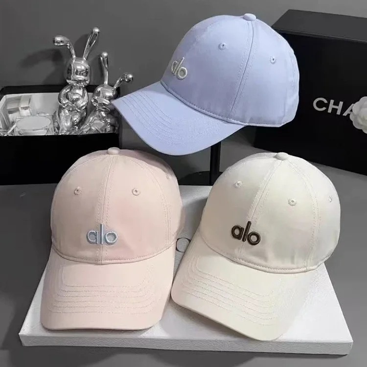 Alo three-dimensional embroidery Korean style soft-top baseball cap with large head circumference, casual and versatile, outdoor face-showing small curved brim peaked cap